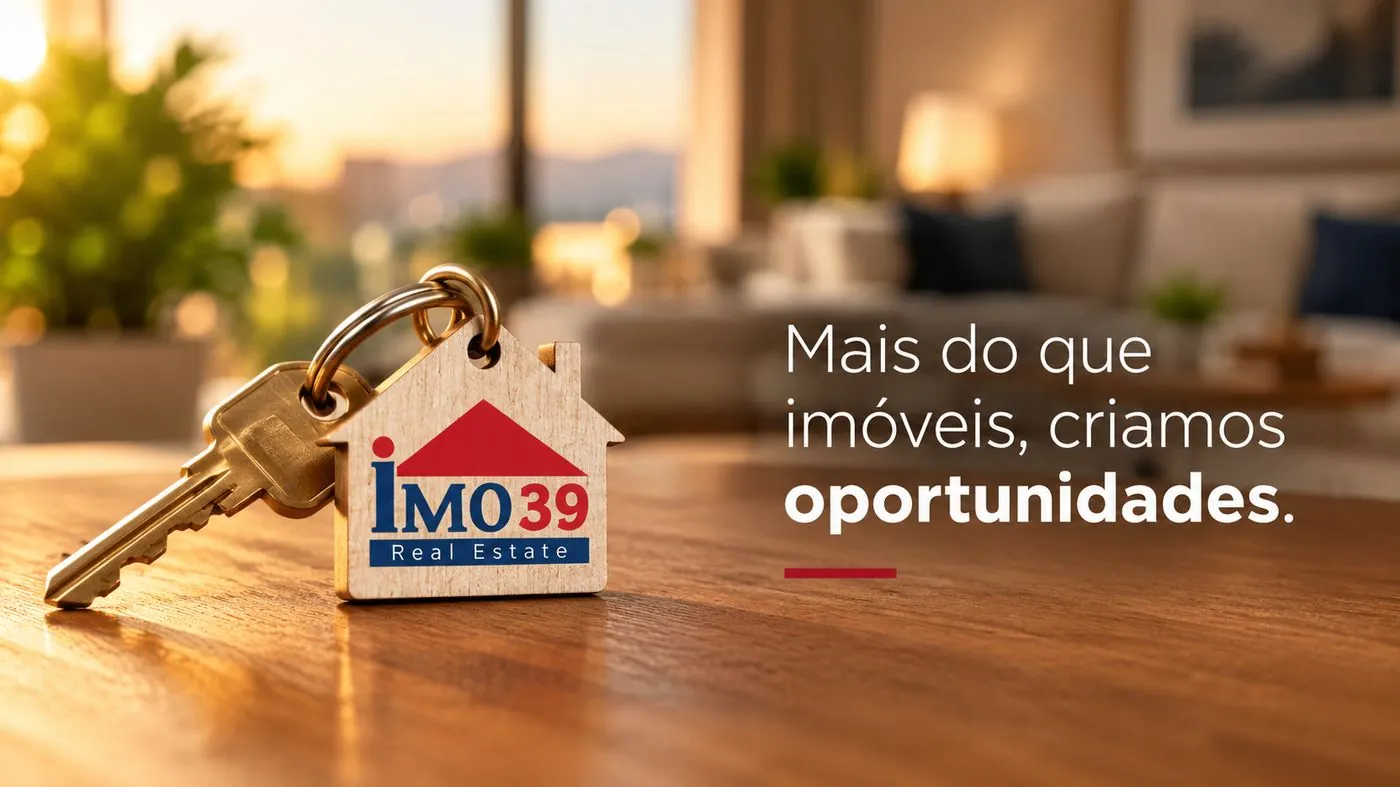 Chave com porta-chaves da imo39 em forma de casa — Mais do que imóveis, criamos oportunidades.